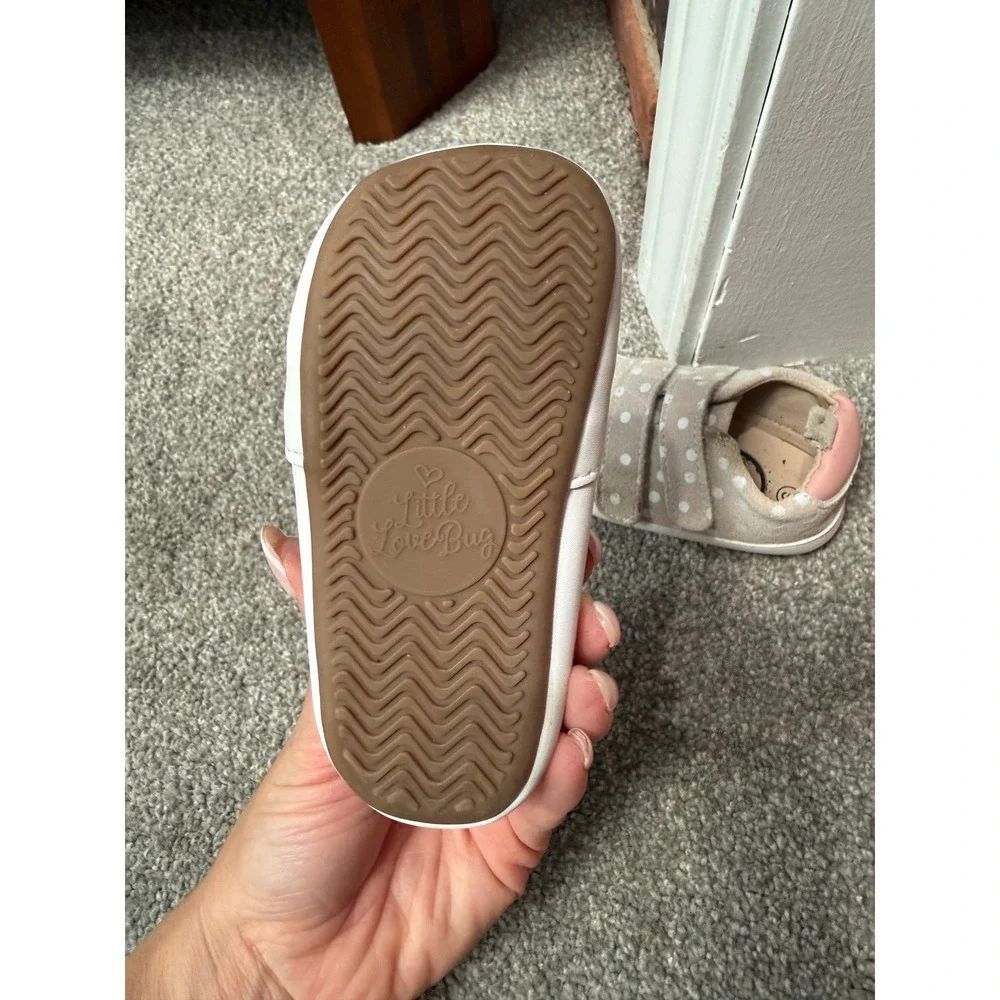 Little Love Bug Polka Dot Suede Minimalist Shoes Tan Pink Size 6 Toddler